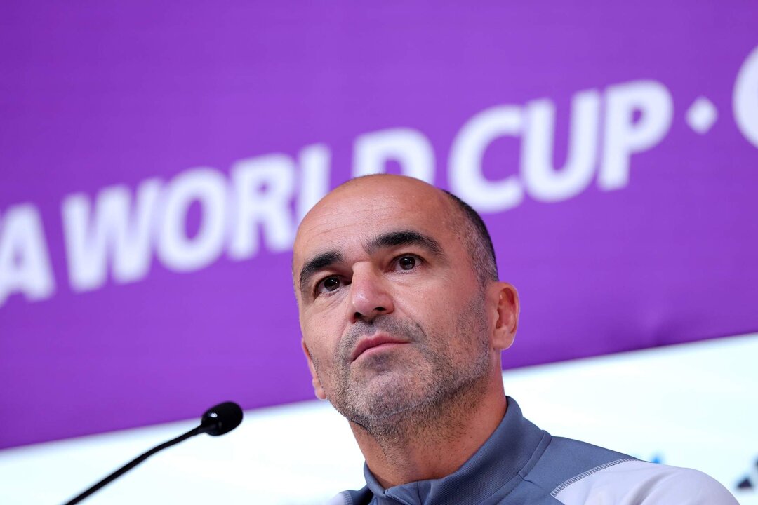 El español Roberto Martínez, seleccionador de Bélgica, durante la rueda de prensa que ofreció hoy Doha. EFE/EPA/ABIR SULTAN