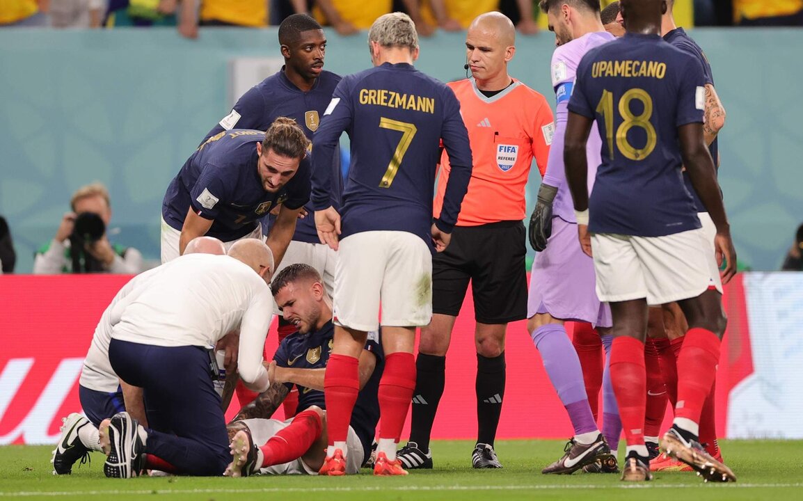 El internacional francés Lucas Hernandez, baja para el resto del Mundial por la rotura del ligamento cruzado de la rodilla derecha.EFE/EPA/Friedemann Vogel