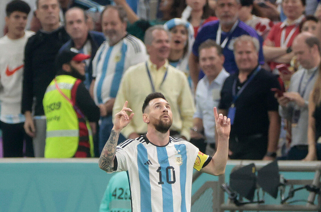 Lionel Messi celebra un gol en Qatar 2022 EFE/Juan Ignacio Roncoroni